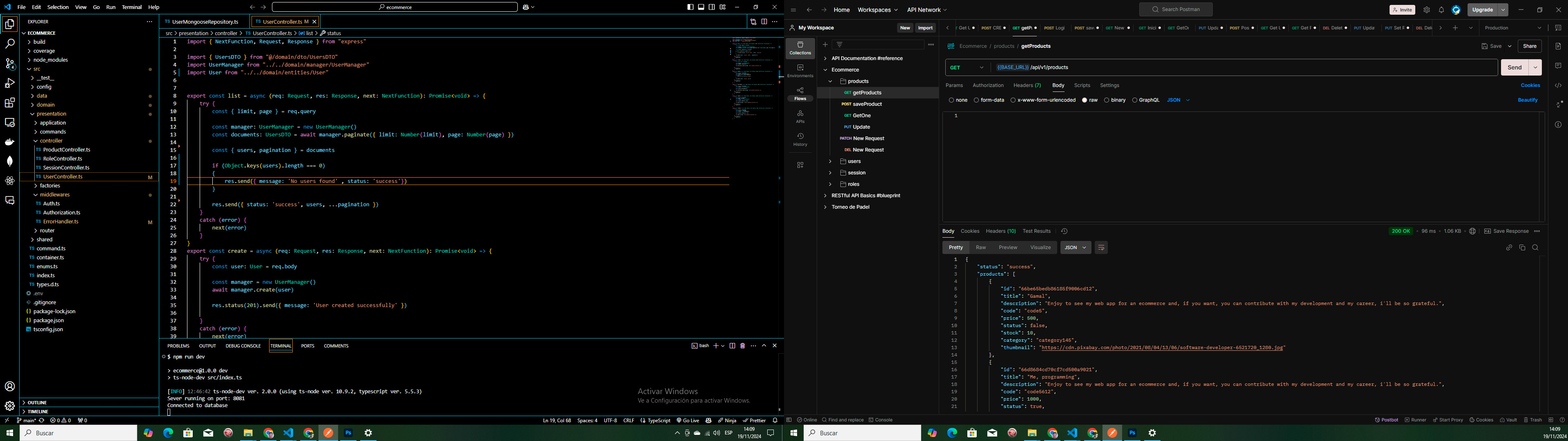 Imagen del editor + postman